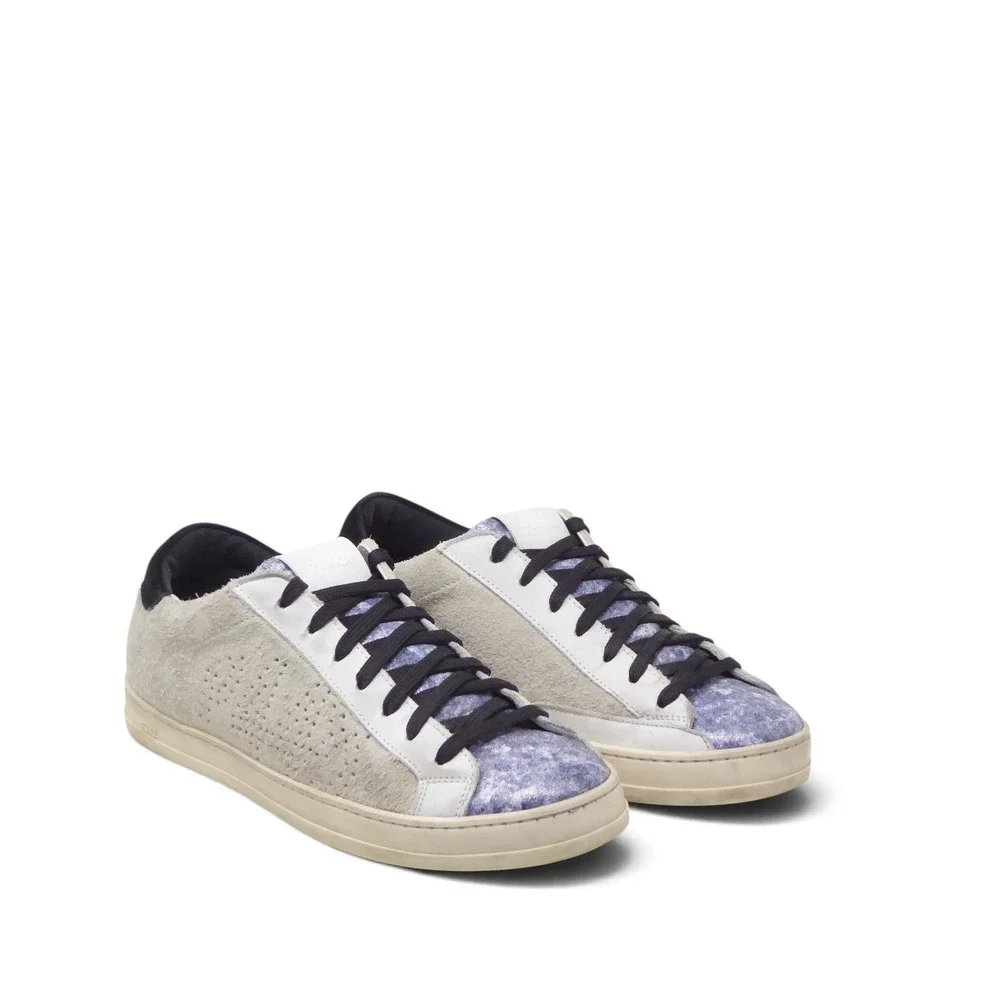 P448 Women Sneakers Shoes White Gray Blue Glitter John Low Top 38 / 7-7.5
